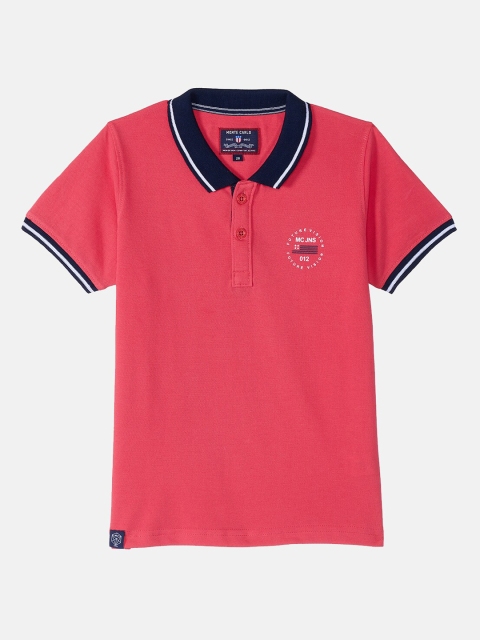 

Monte Carlo Boys Pink & Navy Blue Brand Logo Printed Polo Collar T-shirt