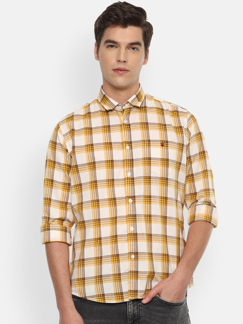 

Louis Philippe Jeans Men Cream-Coloured & Grey Slim Fit Checked Pure Cotton Casual Shirt