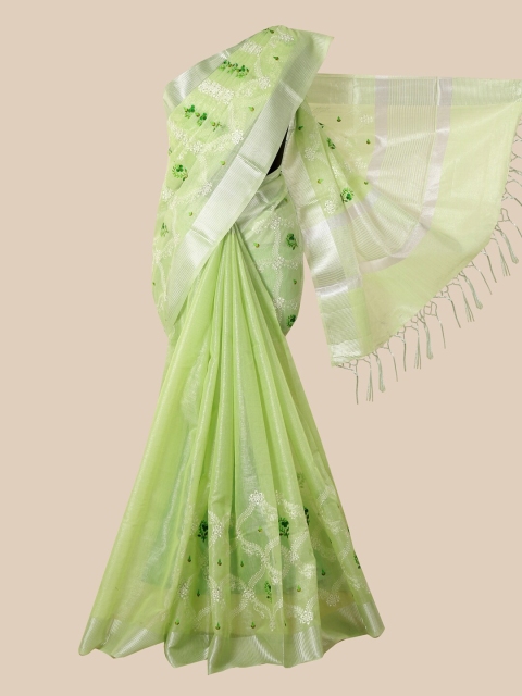 

Pothys Green & White Floral Zari Tissue Saree
