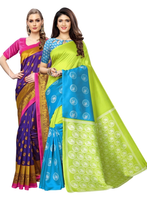 

KALINI Purple & Green Pack of 2 Ethnic Motifs Art Silk Saree