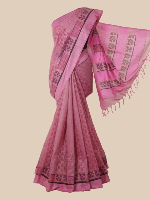 

Pothys Pink & Black Ethnic Motifs Jute Cotton Saree