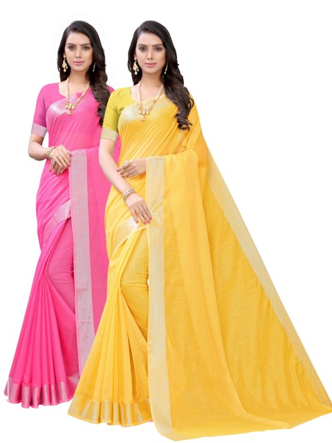 

KALINI Pack Of 2 Pink & Yellow Zari Sarees