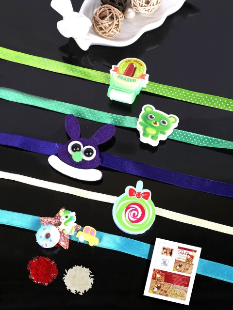 

PASSION PETALS Kids Combo of 5 Rakhi Set With Roli Chawal And Card, Multi