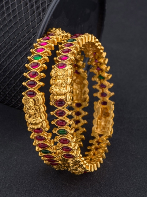 

Alankruthi Set Of 2 Gold-Plated Pink & Green Stone-Studded Handcrafted Bangles