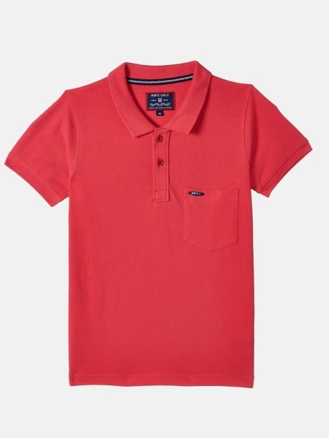 

Monte Carlo Boys Pink Solid Polo Collar Casual T-shirt
