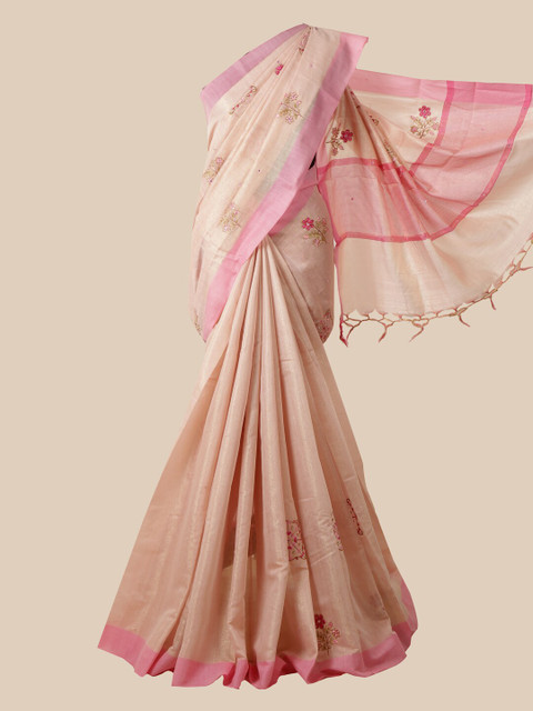 

Pothys Peach & Pink Floral Tissue Saree