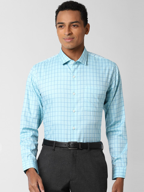 

Peter England Elite Men Blue Pure Cotton Checked Formal Shirt