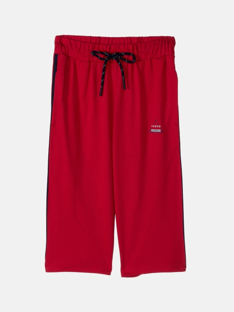 

Monte Carlo Boys Cotton Blend Red Mid Rise Side Black & White Taped Capri