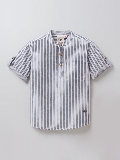

Ed-a-Mamma Boys Black & White Vertical Striped Half Sleeve Casual Shirt, Blue