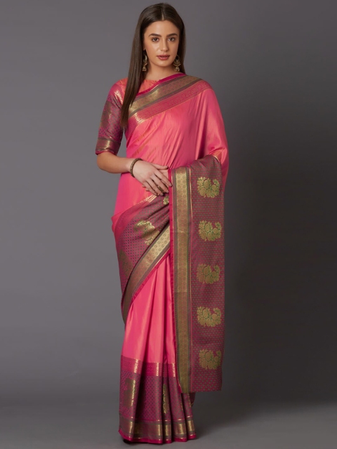 

Mitera Pink Zari Silk Blend Saree