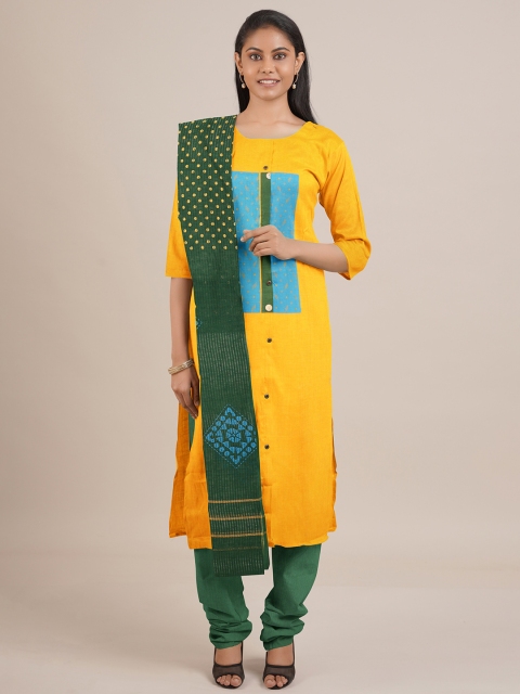 

Pothys Women Yellow & Green Printed Unstitched Dress Material