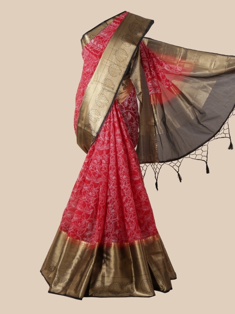 

Pothys Red & White Floral Zari Silk Blend Saree