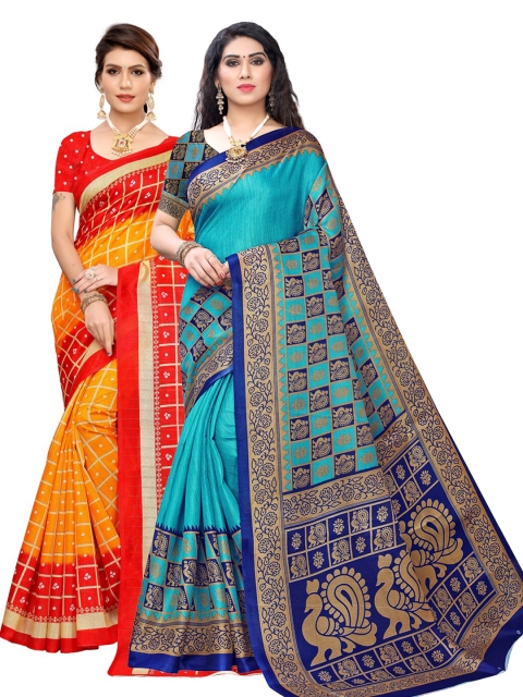 

KALINI Red & Blue Pack of 2 Ethnic Motifs Saree
