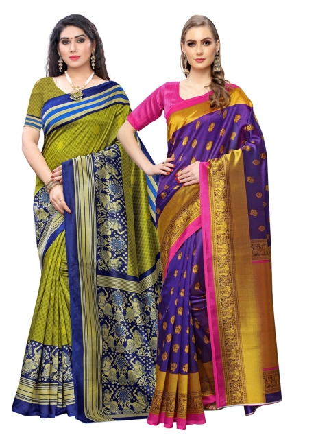 

KALINI Green & Purple Pack of 2 Floral Art Silk Saree