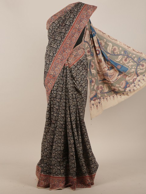 

Pothys Women Brown & Black Pure Cotton Floral Printed Saree