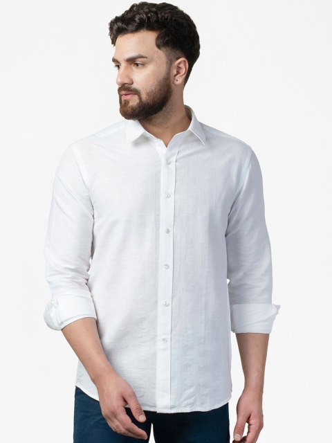

Fabindia Men White Self Striped Regular Fit Casual Shirt