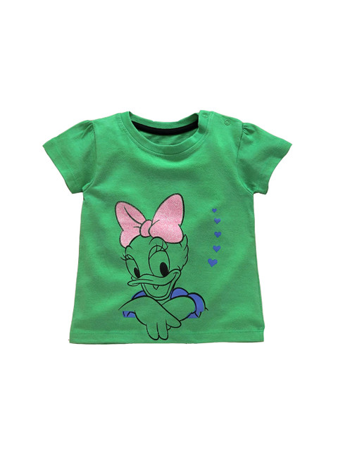 

Disney Girls Green Daisy Duck Printed Puff Sleeves Pure Cotton T-shirt