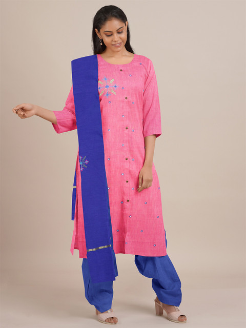 

Pothys Pink & Blue Unstitched Dress Material