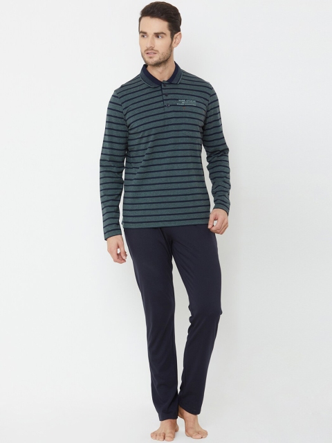 

Sweet Dreams Men Olive & Navy Blue Striped Night suit