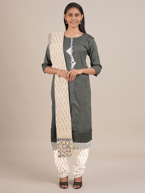 

Pothys Grey & Off White Unstitched Dress Material