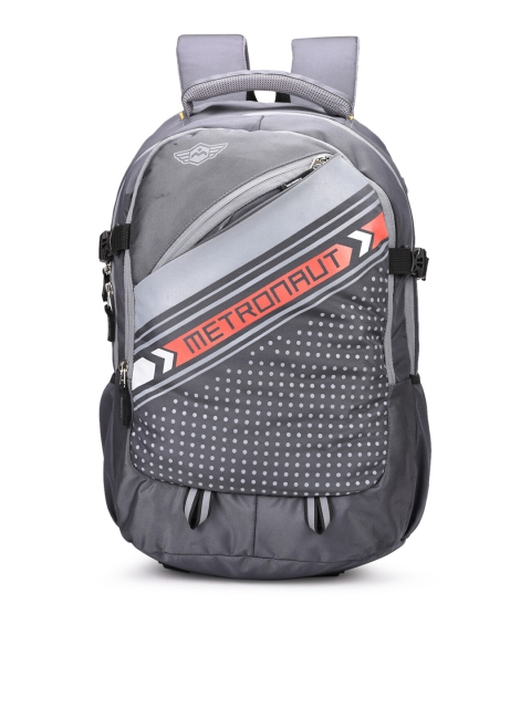 

Metronaut Unisex Grey & Black Graphic Backpack with Reflective Strip