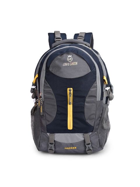

LOUIS CARON Adult Navy Blue & Grey Colourblocked Backpack with Rain Cover