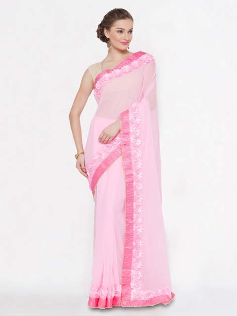 

Kvsfab Pink Embroidered Pure Georgette Saree