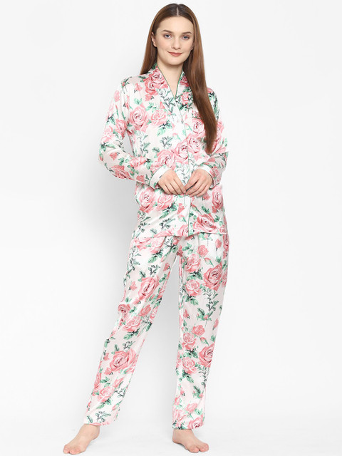 

Twenty3 Women White & Pink Printed Night suit