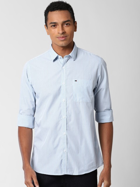 

Peter England Casuals Men Blue Slim-Fit Grid Tattersall Checks Checked Casual Shirt