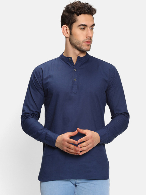 

V2 Value & Variety Men Navy Blue Linen Kurta