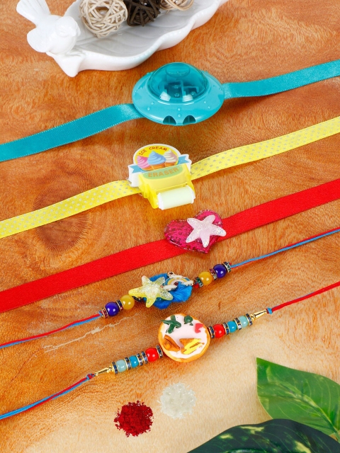 

PASSION PETALS Kids Combo of 5 Rakhi With Roli Chawal And Card, Multi