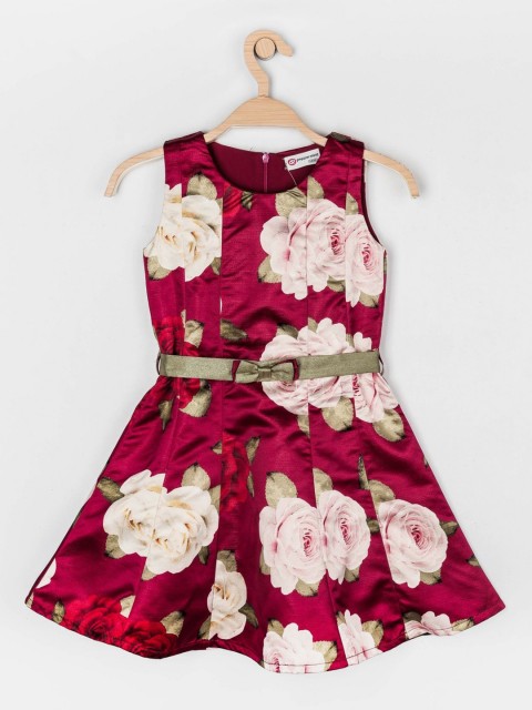 

Peppermint Girls Red & Pink Floral Print Fit & Flare Dress