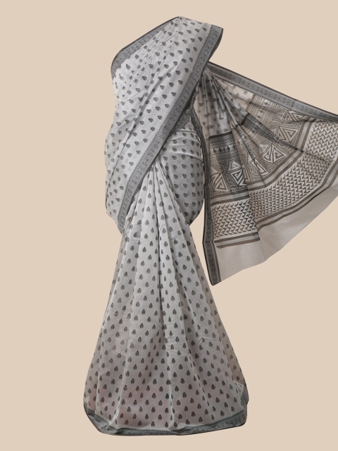 

Pothys Grey Ethnic Motifs Chanderi Saree