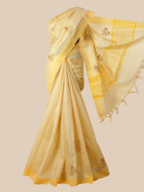 

Pothys Yellow Floral Tissue Saree