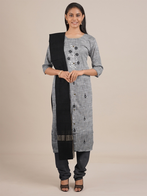

Pothys Grey & Black Unstitched Dress Material