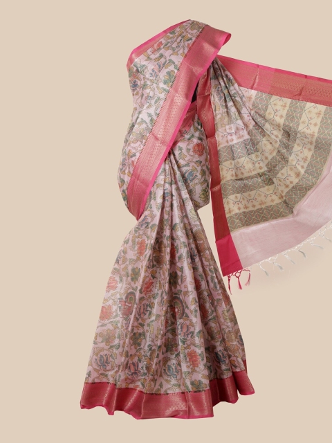 

Pothys Pink & Beige Kalamkari Zari Tissue Saree