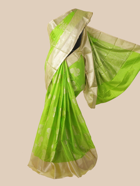

Pothys Green & Gold-Toned Ethnic Motifs Zari Silk Blend Saree