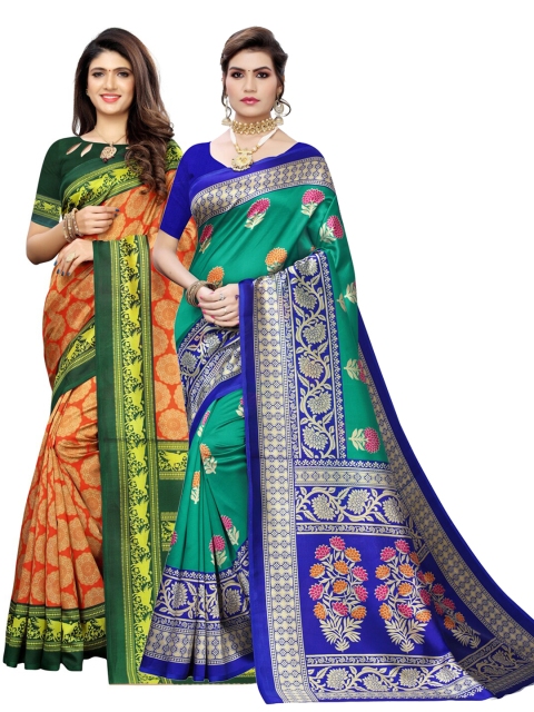

KALINI Pack Of 2 Floral Saree, Orange