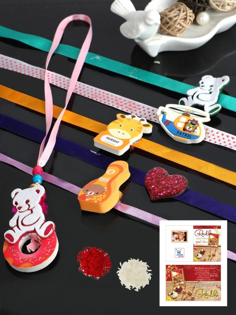 

PASSION PETALS Kids Combo of 6 Rakhi Set With Roli Chawal N Card, Multi