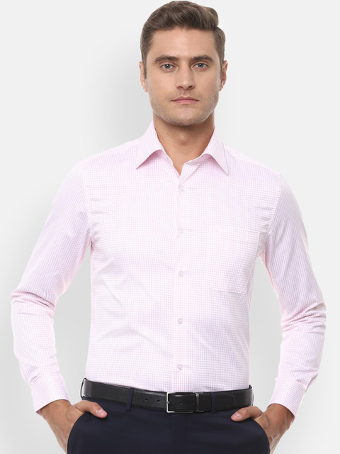 

Louis Philippe Men White & Pink Grid Checked Pure Cotton Formal Shirt