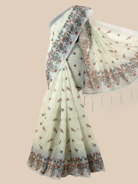 

Pothys Cream & Green Floral Jute Cotton Saree