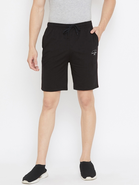 

Duke Men Black Solid Cotton High-Rise Shorts with Printed & Side Striped Detail