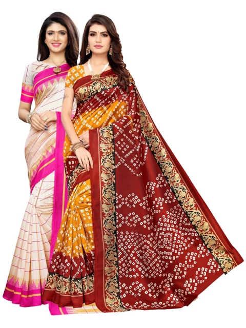 

KALINI Pack of 2 Poly Silk Saree, Beige