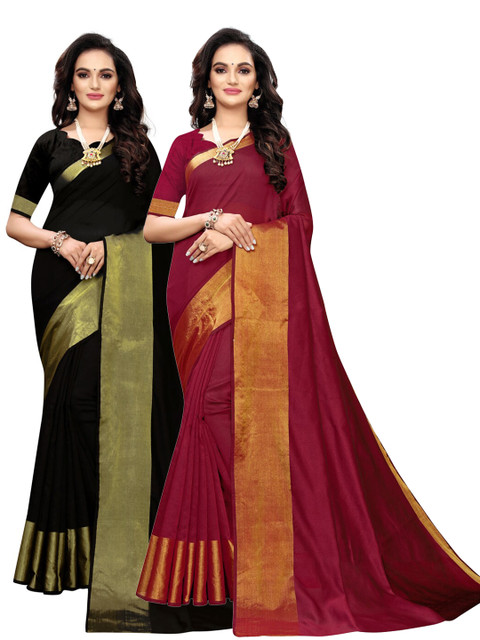 

KALINI Pack of 2 Silk Cotton Saree, Black
