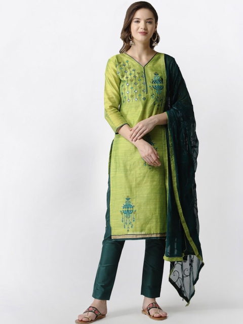 

Satrani Green Embroidered Pure Cotton Unstitched Dress Material