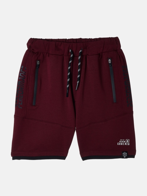 

Monte Carlo Boys Maroon Printed Mid-Rise Cotton Blend Regular Shorts