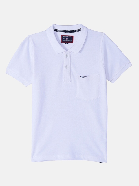 

Monte Carlo Boys Solid White Cotton Henley Neck T shirt With Patch Pocket