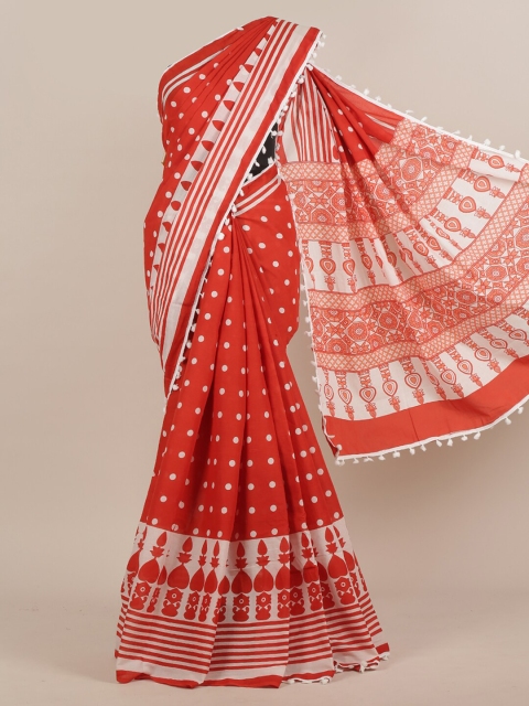 

Pothys Red & White Polka Dots Jaipur Cotton Saree