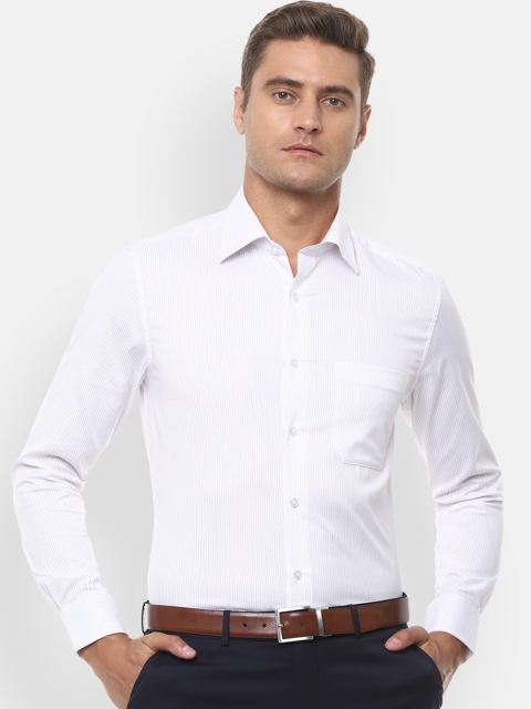 

Louis Philippe Men White & Blue Striped Pure Cotton Formal Shirt
