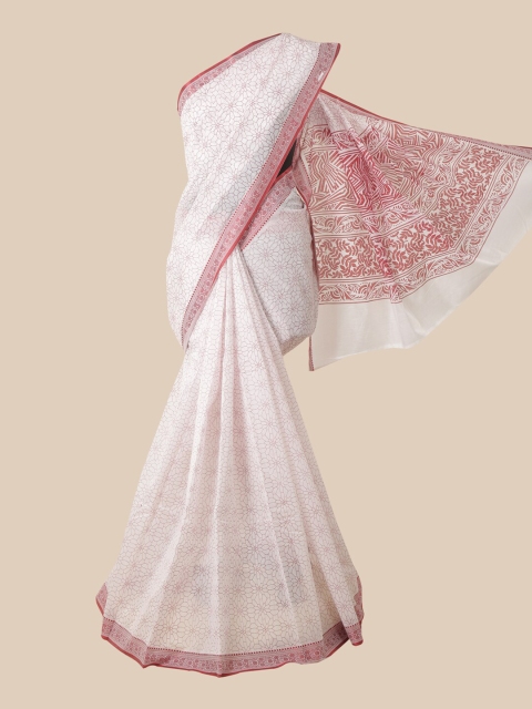 

Pothys Women White & Red Chanderi Cotton Saree
